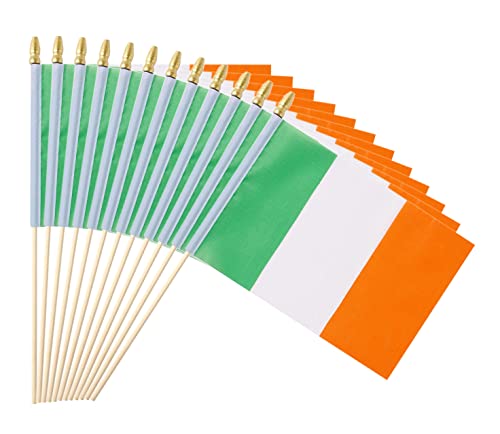 25Pack Small Ireland Flag Handheld Mini Irish Flag on Stick 5x8 Inch - color: Ireland