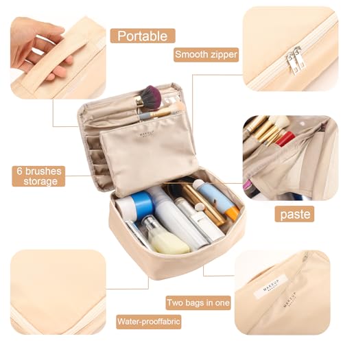 Queboom Travel Makeup Bag Cosmetic Bag Toiletry Bag for Women & Men, Beige - color: Beige-1pcs