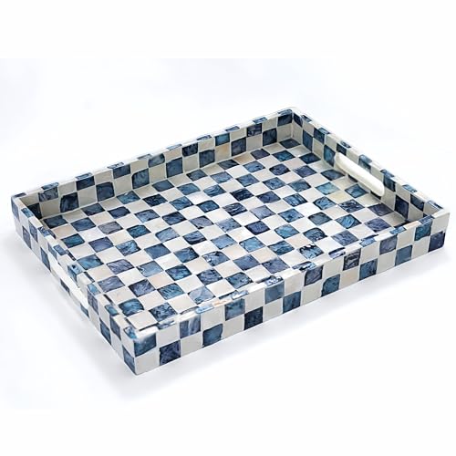 CHI AN HOME 16"x12" Capiz Shell Coastal Decorative Serving Tray, Navy Blue - color: Navy Blue