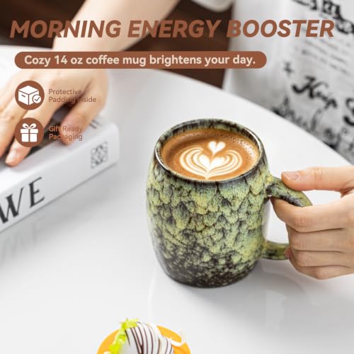 Golden Honey Ceramic Mug, 14oz Reactive Glaze Mug, Cheer Up Gift for Her - color: 14OZ - Golden Honey · WARMTH