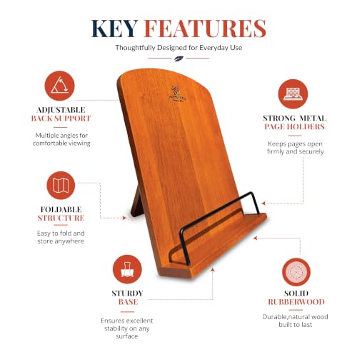 Wooden Cookbook Stand for Kitchen Counter, Recipe Book Holder