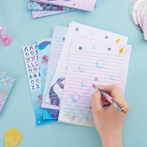 WERNNSAI 69 PCS Mermaid Kids Stationery Paper and Envelopes Set for Girls - color: Mermaid
