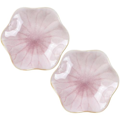 2Pcs Ceramic Jewelry Dish - Lotus Leaf Shape, for Ring Holder Necklace Small Key, Suitable for Mother Friend Sister, Gifts for Women, Cute Plate Trinket Tray, Home Decor (Pink-2PCS) - color: Pink-2PCS