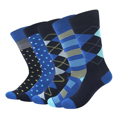 Feetalk Odor Resistant Dress Socks for Men Cotton Business Crew Socks Patterned Socks Funny - color: 5, size: 6-8.5