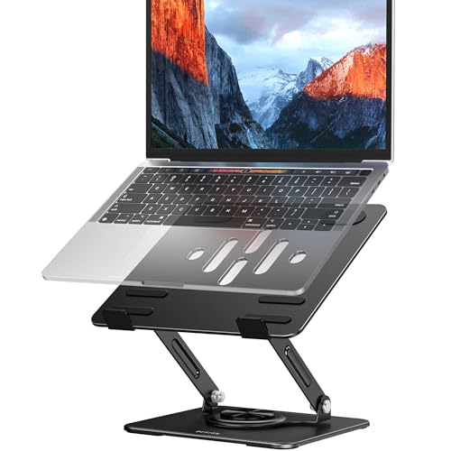 BESIGN Laptop Stand with 360° Rotating Base, Ergonomic Adjustable Notebook Riser, Foldable Computer Holder Compatible with 10-14" Laptops, LS11 Black - color: F-Dark Black-360°