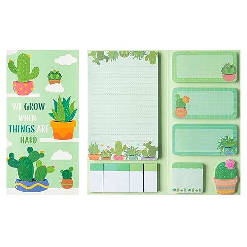 Xqumoi We Grow When Things are Hard Sticky Notes Set, 550 Sheets, Cute Cactus Shaped Self-Stick Notes Pads Plant Divider Tabs Bundle Writing Memo Pads Back to School Office Supplies Small Gift - color: 1pack-cactus