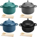 4 Sets 45oz Cute Pig Ramen Bowl Set Microwavable Cooker, Dark Colors - color: Dark Colors