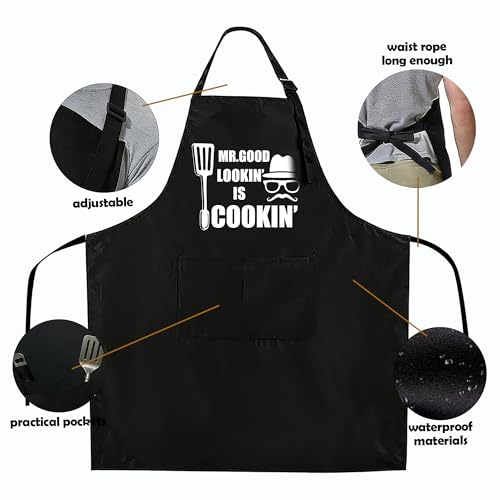 Funny Black Apron with Pockets for Man,Dad,Husband,Father in Law,Chef Daddy Women Grilling Apron BBQ Cooking Gifts - color: Apron-14