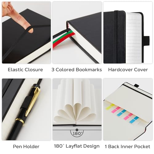 FOCUS DAY Journal Notebooks College Ruled, Thick Notebook Journal with 100GSM Paper, B5 Large Lined Notebook Journal for Women & Men, 7.1'' X 10'', 320 Pages, Black Leather Notebook - color: 2.Black, size: B5