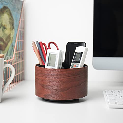 Round Leather Art Supply Organizer,Remote Control Holder,360 Degree Spinning,Multi-Functional Pencil Holder,4 Compartments Desktop Stationary Organizer(1-Light Brown2) - color: 1-Light Brown2