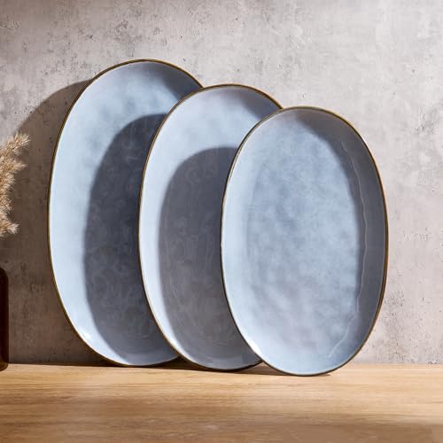famiware Serving Platters Set of 3 Sizes - Oval, Blue - color: Blue