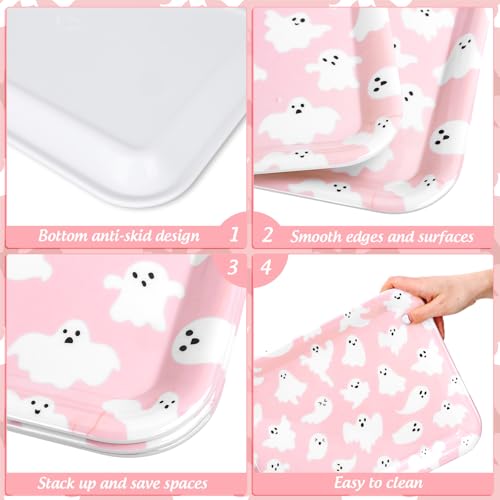 JarThenaAMCS 3Pcs Halloween Serving Trays Pink Ghost Platter Cute Ghost Reusable Serving Dishes for Birthday Baby Shower Party Sharing Snacks Fruit Dessert, 13 x 10 Inch - style: Pink Ghost