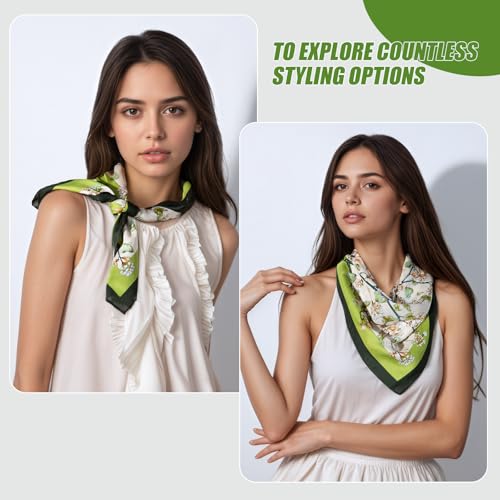 Seawhisper Premium Printed Satin Silk-Like Neck Scarf for Women Square 26" - color: Green2