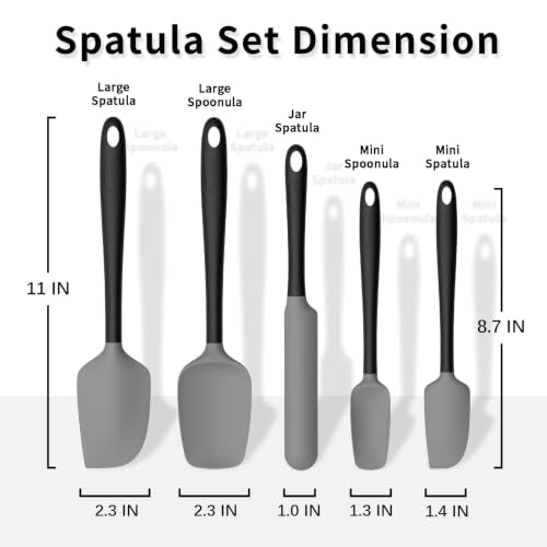 Coukre Silicone Spatula Set of 5,High Temperature Resistant, Food Grade Silicone, Dishwasher Safe, for Baking, Cooking (Gray Black) - color: Gray Black