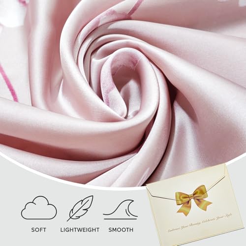 Seawhisper Premium Printed Satin Silk-Like Neck Scarf for Women Square 26" - color: Pink