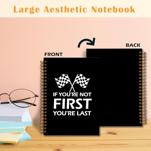 JINYO If You're Not First You're Last Inspirational Racing Quote Notebook, Black and White Checkered Racing Flag Journal, Racing Gifts Journal, Spiral Notebooks 5.5x8.3 Inch(black) - color: white Racing Quote Notebook