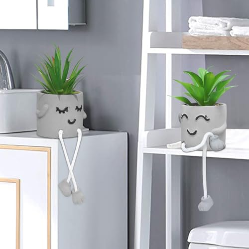Zerzsy Faux Succulents in Cement Pots with Hanging Leg, Potted Mini Fake Plants for Desk Decor, Kitchen Shelf Decor, Office Decoration for Women, Bathroom Shelf Plants Decoration - Set of 2 - color: 2 Pcs Set/B