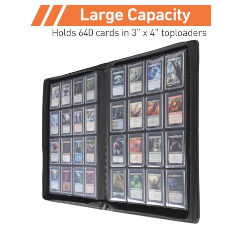 Top Loader Binder 16 Pocket, Holds 640+ Cards in 3" x 4" Toploaders, Ringless 20 Double-Sided Sleeves, Side-Loading, Spine Label with Maker Pen Toploader Binder for TCG, MTG, Sports Cards - color: Orange, size: 16-Pocket, Holds 640 Cards