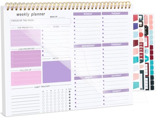 Thboxes Weekly Desk Planner, 8.5x11In To Do List Notepad, 52 Sheets, Purple - color: Purple & White