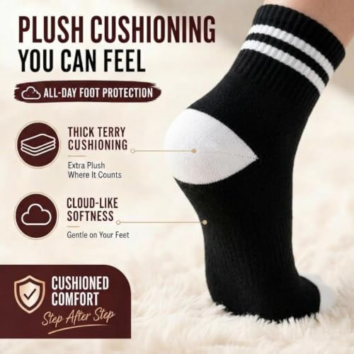 Forever Bambe Mini Crew Socks for Women 4-Pack Cushioned Bottom Retro Striped Socks - Athletic Women's Short Calf Sock - color: 4 - Black