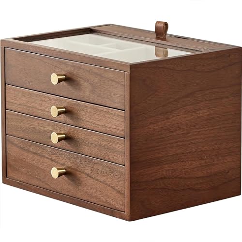 Walnut Wooden Women Jewelry Box with Pull-out Necklace Storage - style: 4 Layer B