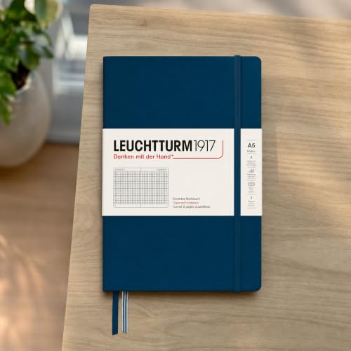 LEUCHTTURM1917 - Notebook Hardcover Medium A5-251 Numbered Pages for Writing and Journaling - Thinking Ahead (Squared Paper, Deep Sea) - color: Deep Sea, style: Squared