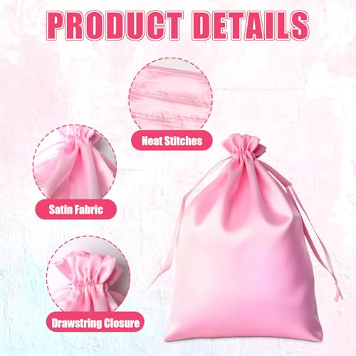 2Pcs Silk Satin Wig Bags with Drawstring, Satin Pink Gift & Travel Bag