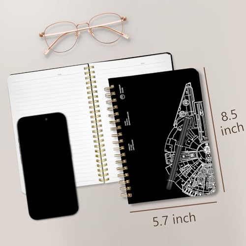 Cute Spiral Notebook Journal A5 6x9 Note Book with Pocket, Black - color: Black Gear