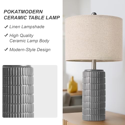 PoKat 23" Ceramic Dark Gray Table Lamps Set of 2 for Living Room, Modern Bedside Lamps for Bedroom, Farmhouse Nightstand Lamp for Home Office Guest Room Sideboard Entryway Decor Gifts - color: Gray
