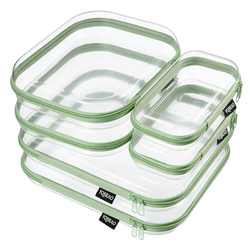 YQBRAO Clear Hard Shell Zipper Cases, 6 Multi-Size Organizers, Green - color: Green, size: 6 Pack (2L+2M+2S)