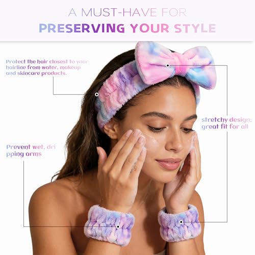 Ayesha Spa Headband and Wristband Set for Washing Face Skincare Makeup - color: Gradient Purple set