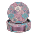 Art Deco Coasters Set of 6 with Holder, Pink and Teal - color: Pink and Teal