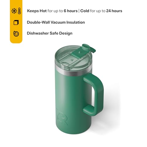 RTIC 16oz Road Trip Travel Mug with Lid and Handle, Ceramic Lined, Pine Tree - color: Pine Tree, size: 16 Ounces