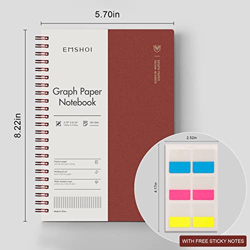 EMSHOI Graph Grid Journal Notebook, 4 Pack, 640 Pages, A5 (5.7" x 8.2") - color: Brown Red Green Blue, style: A5-Graph