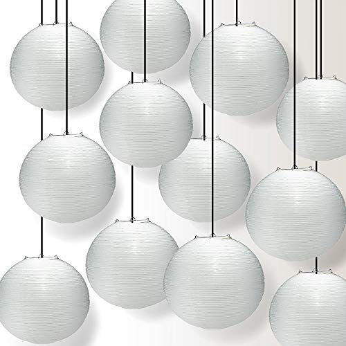 Paperlanternstore.com 12 PACK - 12 Inch White Fine Line Premium Even Ribbing Paper Lantern, Extra Sturdy - color: White Fine Line (12-pack), size: 12 Inch
