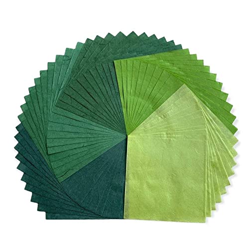 Natural Fiber Mulberry Paper Sheets 6 x 6 Inches, 50 PCS Handmade Craft Paper for Origami, Scrapbooking, Card Making, DIY Decoration, Mixed Media Art (Green Tone, 6x6 Inch) - color: Green Tone, size: 6 x 6 inches