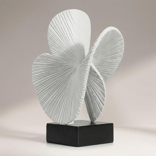 Minimalist Gray Sculpture Home Decor, Nature Inspired Decorative Statue with Black Base - Contemporary Desk Art Decor for Tabletop, Living Room, Shelf, Office - Unique Housewarming Gift - color: Gray White B