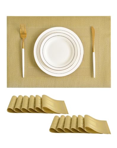 Leetaltree Gold Frame Placemats Set of 12 - Heat Resistant Woven Vinyl - color: C1- Gold Frame, size: Set of 12