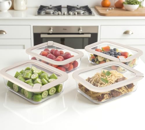 Glass Food Containers with Glass Lid, Microwave Safe Food Storage Container Set, 4 Pack of 35oz, Large Size Airtight Storage Set with Leak Proof Lids, Meal Prep Containers - color: Grey-J4RS