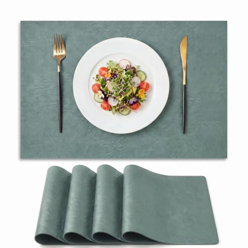 Artoid Mode Blue Faux Leather Placemats Set of 4 - color: Blue, size: 12" x 18", Rectangular Set of 4