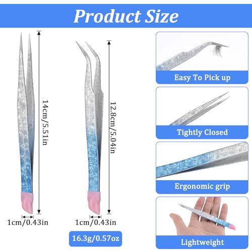 Ouligay 2PCS Nail Sticker Tweezers Straight Curved Tip Nail Art Tweezers with Silicone Pressing Head Double Ended Craft Tweezers for Nail Rhinestone Diamond Stickers Jewel Gem Picker Tool