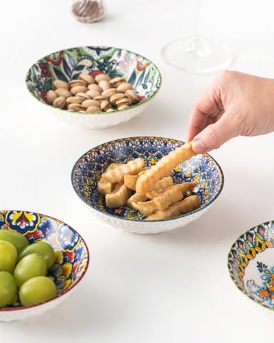 10 OZ Small Snack Bowls/Dishes Set of 6 - Ceramic Colorful Bowls for Side Dishes, Ice Cream, Dessert, Appetizers, Dips and Sauces, Dishwasher & Microwave Safe - Bohemian Style - size: 10oz / 5.75''