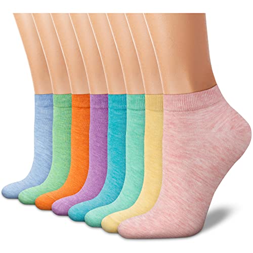CHARKING 8 Pairs Ankle Socks for Women - Non Slip Cotton No Show Low Cut Casual Socks - color: 06 Pink/Yellow/Chartreuse/Cyan/Purple/Orange/Green/Blue