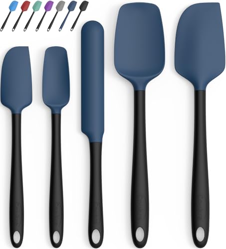 Coukre Silicone Spatula Set of 5,High Temperature Resistant, Food Grade Silicone, Dishwasher Safe, for Baking, Cooking (Dark Blue Black) - color: Dark Blue Black