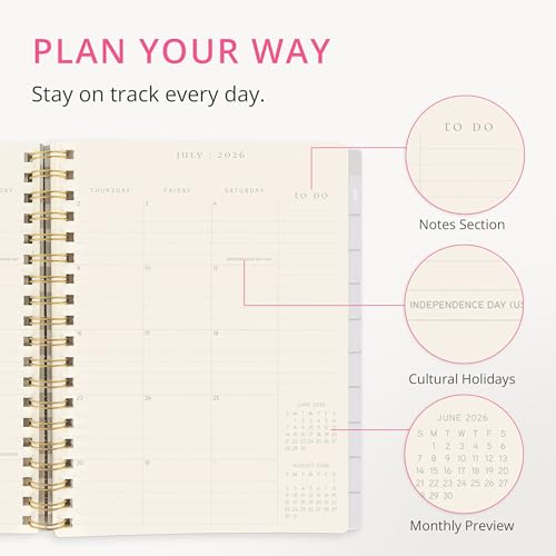Graphique Floral 18 Month Planner, July 2026 – Dec. 2027, Hardbound Spiral Planner with Monthly Tabs, Holidays & Reminder Stickers, 6 x 8 - color: Floral