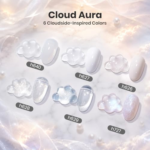 Beetles White Gel Nail Polish Set, Milky White Silver Glitter Pearl Cat Eye - color: A-Mixed Finishes | Cloud Aura