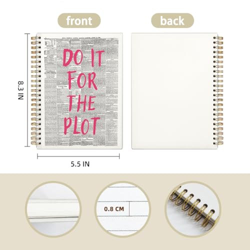 Trendy Positive Affirming Notebook Journal, Do It for The Plot Spiral Notebook, Retro Newspaper Aesthetic Hardcover Notebook Spiral Bound Writing Journals for Schools Classrooms 5.5x8.3 - color: 05-Do It for The Plot(White)