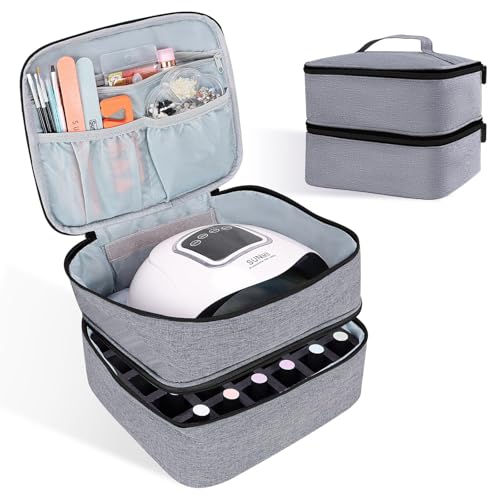 ALSLEA Nail Polish Organizer Holds 30 Bottles (15ml - 0.5 fl.oz) Double-layer Gel Nail Polish Kit Carrying Case, Nail Holder for Nail Lamp, Portable Nail Organizer and Storage for Nail Supplies (Gray) - color: Gray, size: 30 slots