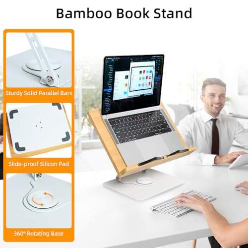 Wishacc 360 Degree Adjustable Book Stand, Reading Holder with Rotating Base (13.2 x 9.2 inches) - size: 13.2 x 9.2 inches