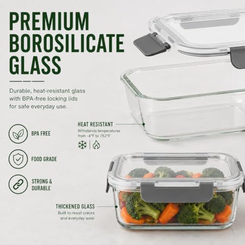 10 Piece Glass Food Storage Containers with Lids, Meal Prep Containers Set - color: Gray Borosilicate glass